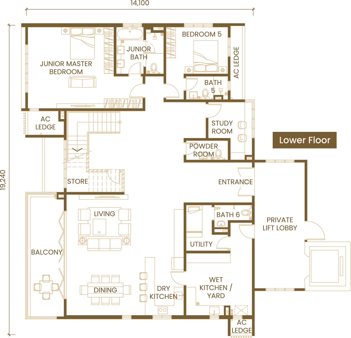 Type G (Duplex) · 5 Bedroom floor plan